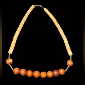 Vintage Wood Bead Necklace Statement Tribal African Geometric Screw Clasp 18"
